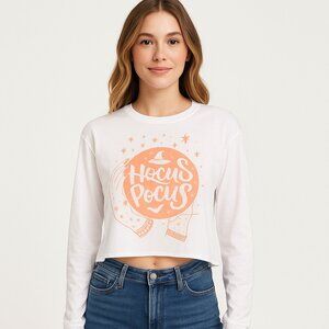 MineB Women's White Long Sleeve Hocus Pocus Short Top Size S